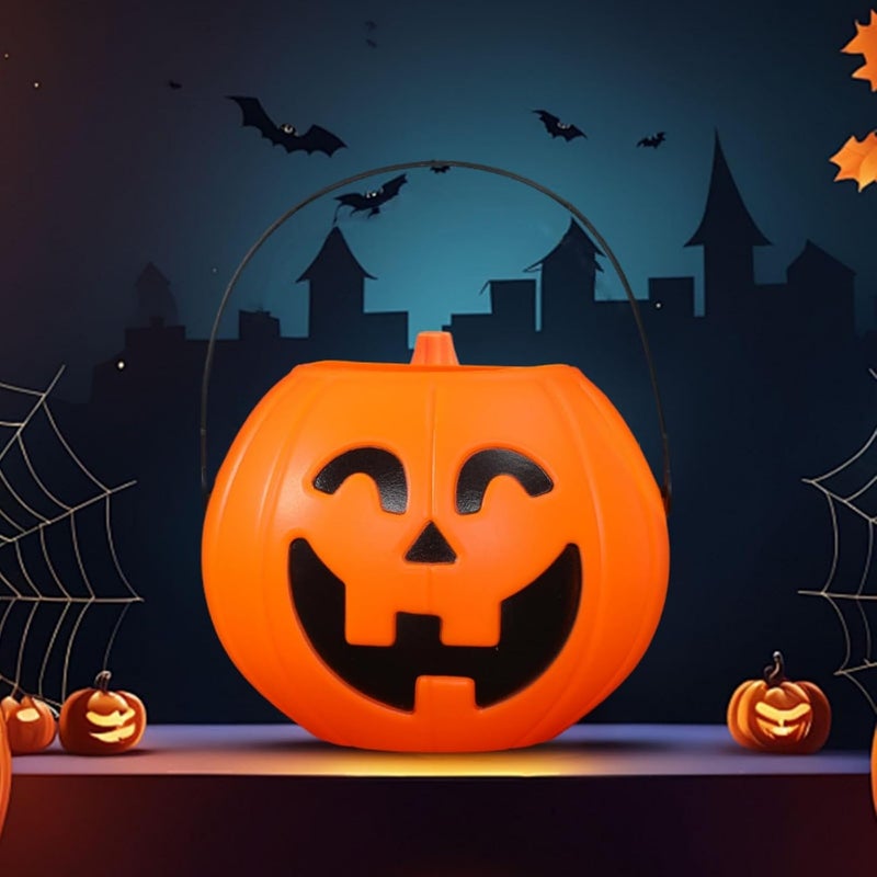 Halloween Pumpkin Candy Bucket - White Portable Trick-or-Treat Pail with Handle - Image 3