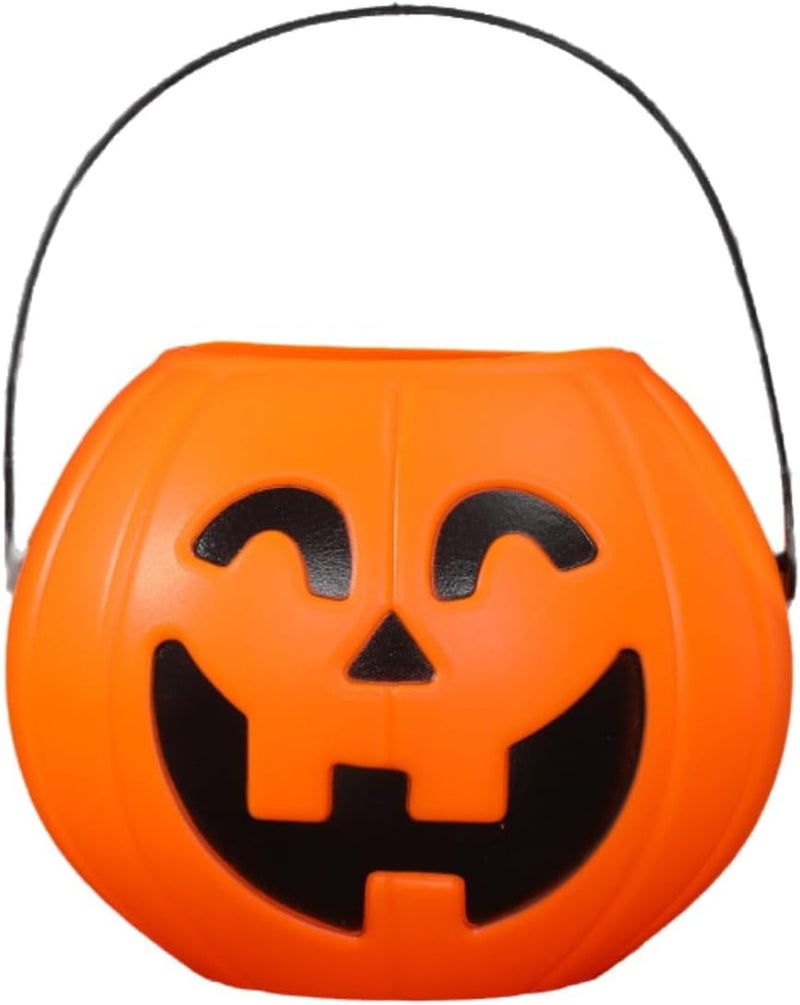 Halloween Pumpkin Candy Bucket - White Portable Trick-or-Treat Pail with Handle - Image 1