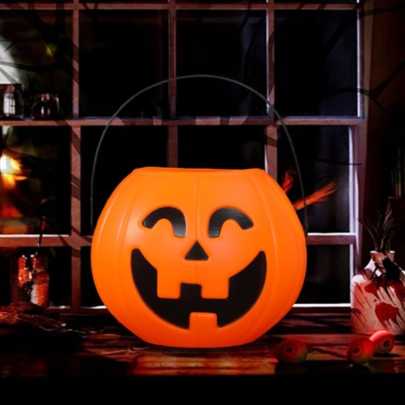 Halloween Pumpkin Candy Bucket - White Portable Trick-or-Treat Pail with Handle - Image 4