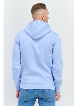 CROSSHATCH Men Hooded Brand Logo Long Sleeve Sweatshirt, Light Blue  - Image 3