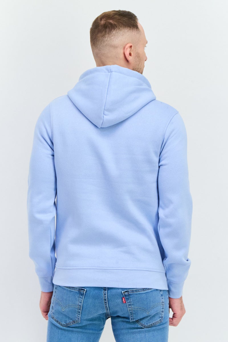 CROSSHATCH Men Hooded Brand Logo Long Sleeve Sweatshirt, Light Blue - Image 3