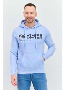 CROSSHATCH Men Hooded Brand Logo Long Sleeve Sweatshirt, Light Blue  - Image 1