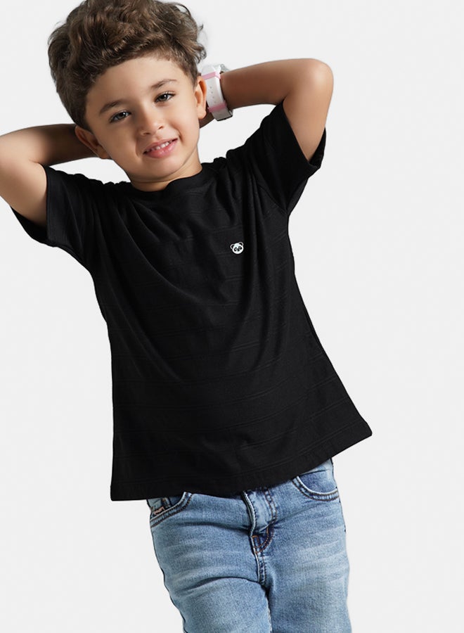 ريمينت تيشرت للاولاد بقماش قطن مقلم اسود - Image 1