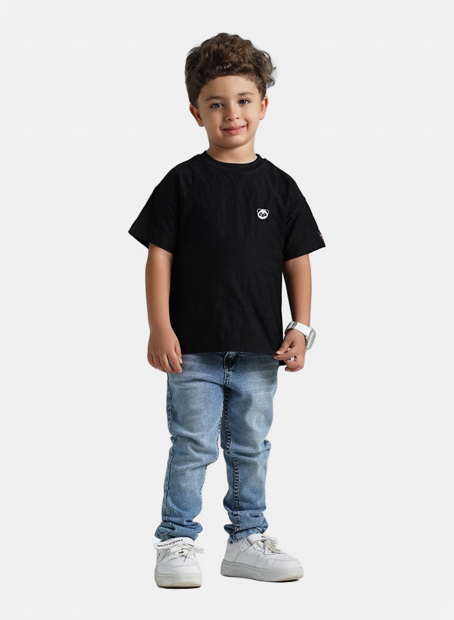 ريمينت تيشرت للاولاد بقماش قطن مقلم اسود - Image 3