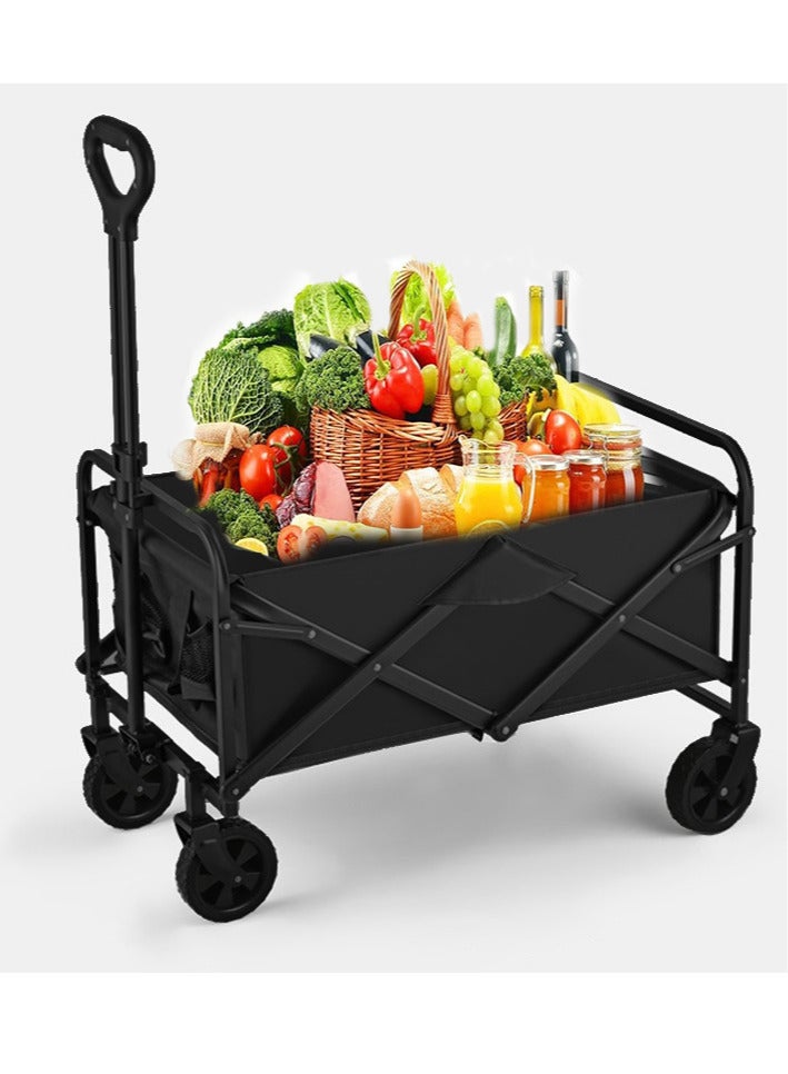 زويهاو عربة تخييم خارجية قابلة للطي، عربة حديقة عريضة شديدة التحمل مع عجلات، مقطورة نزهة متعددة الأغراض مع مقبض دفع، لون أسود - Image 1