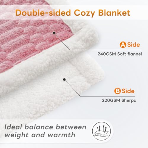 Gracelife Sherpa Throw Blanket for Couch Flannel Cozy Soft Thick Blanket Warm Twin Blanket for Bed Fleece Home Decor Gifts, Z01 - Pink, 60"*80" - Image 3