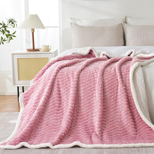 Gracelife Sherpa Throw Blanket for Couch Flannel Cozy Soft Thick Blanket Warm Twin Blanket for Bed Fleece Home Decor Gifts, Z01 - Pink, 60"*80" - Image 5