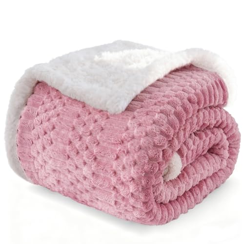 Gracelife Sherpa Throw Blanket for Couch Flannel Cozy Soft Thick Blanket Warm Twin Blanket for Bed Fleece Home Decor Gifts, Z01 - Pink, 60"*80" - Image 1