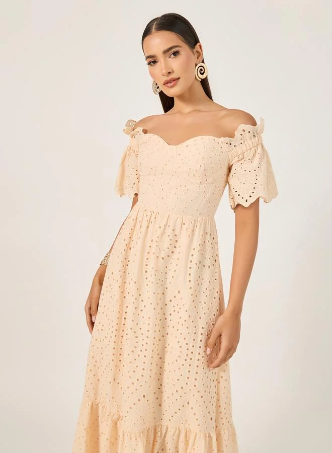 Styli Eyelet Off-Shoulder Dress