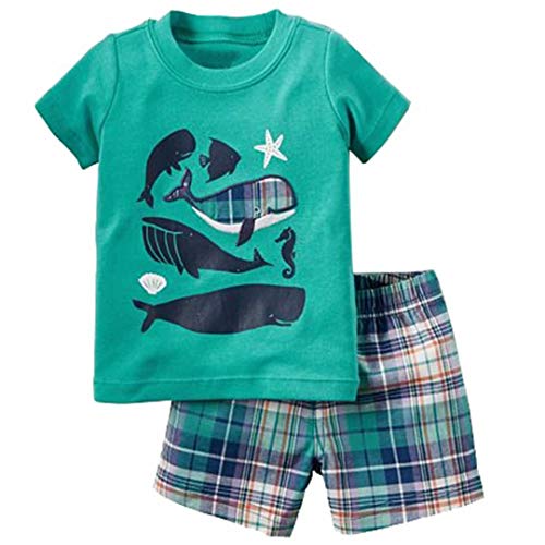 Bumeex Toddler Boy Summer Clothes,Cotton Cute Fish Short Sleeve T-shirt and Short Outfit Set Green 3t - Image 1