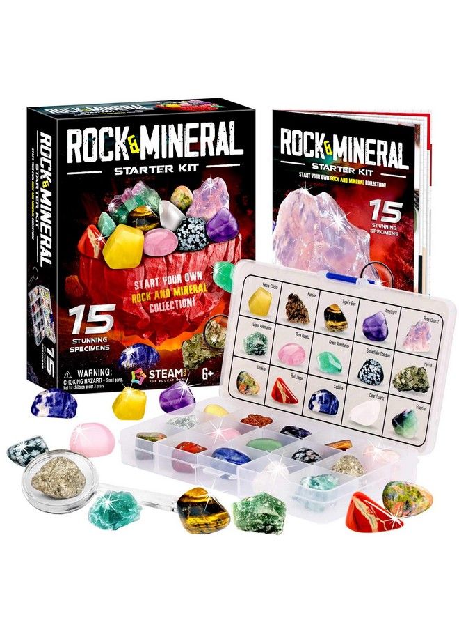 XX Toys Kids Rocks Collection 15Piece Rock Collections For Kids Cool Geology Gem Kit With Identification Sheet Gemstones Set Box With Learning Guide And Storage Case Educational Gift For Kids - Image 1