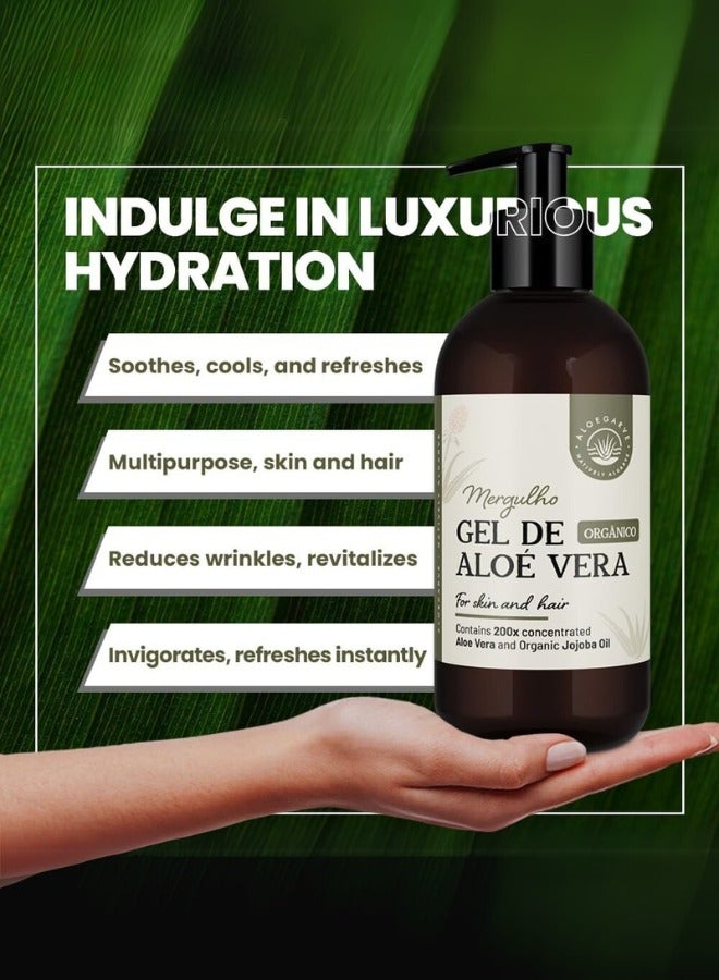 ALOEGARVE Highly Concentrated Organic Aloevera Gel - Made in Portugal - Face and Body Moisturizer Gel With Jojoba Oil, Vitamin E, and Mergulho - 300ML Bottle  - Image 2