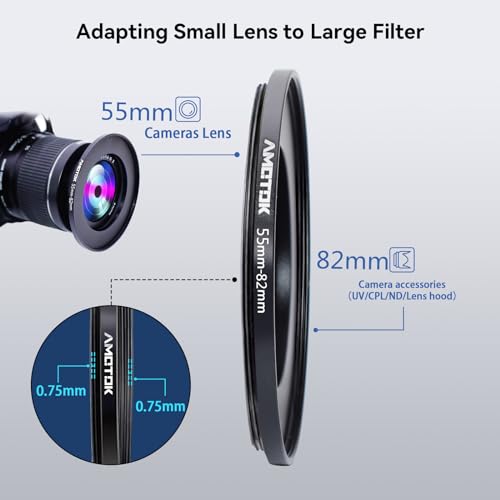 AMOTOK 55mm Lens to 82mm Camera Lens Adapter,55mm to 82mm Filter Step-up Ring Adapter Ring,Compatible All 82mm Filter Accessory - Image 4