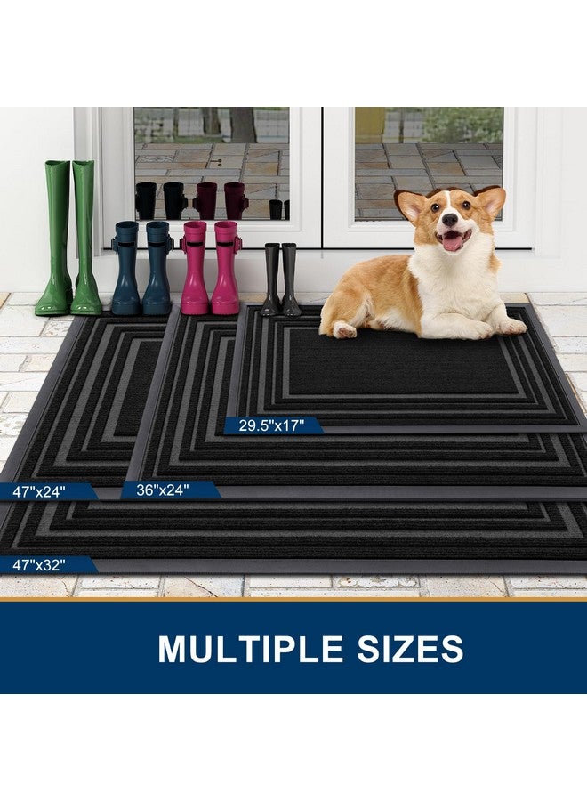 Buganda Front Door Mat Indoor Outdoor Entrance, Non-Slip Natural Rubber Doormats, Easy Clean, Low Profile, Dirt Trapper Entryway Floor Mats for Outside, Garages and Patios, 29.5x17, Black - Image 1
