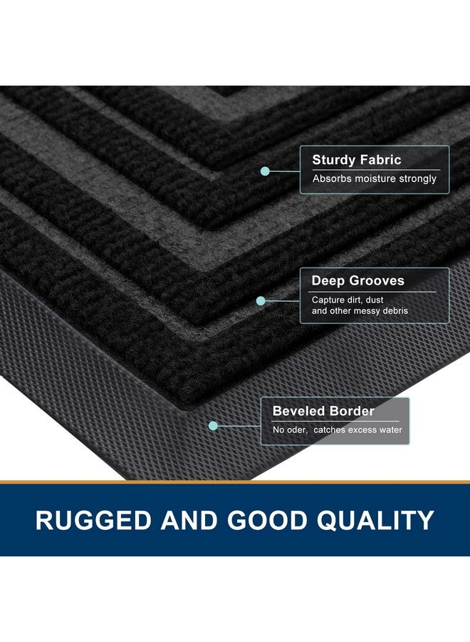 Buganda Front Door Mat Indoor Outdoor Entrance, Non-Slip Natural Rubber Doormats, Easy Clean, Low Profile, Dirt Trapper Entryway Floor Mats for Outside, Garages and Patios, 29.5x17, Black - Image 3
