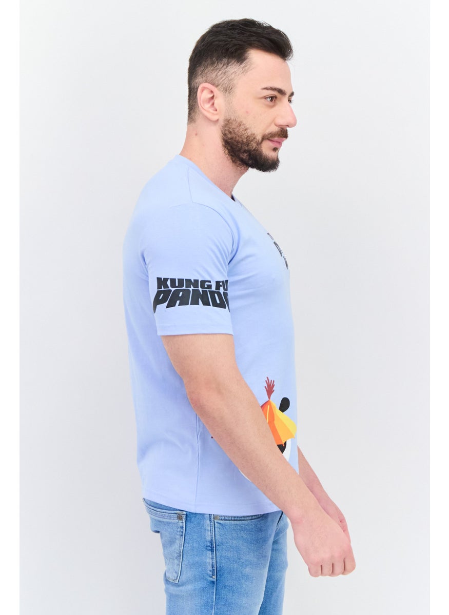 Kung Fu Panda - Men Round Neck Short Sleeve Graphic Print T-Shirt, Blue Combo - Image 1