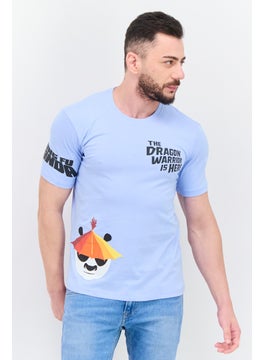 Men Round Neck Short Sleeve Graphic Print T-Shirt, Blue Combo