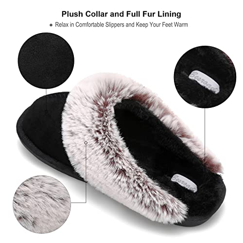 Besroad Fuzzy Cozy Faux Fur House Slippers for Women Furry Sandals Summer Slippers Memory Foam Sandal Indoor Outdoor Black 10-11 - Image 3