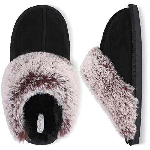 Besroad Fuzzy Cozy Faux Fur House Slippers for Women Furry Sandals Summer Slippers Memory Foam Sandal Indoor Outdoor Black 10-11 - Image 1
