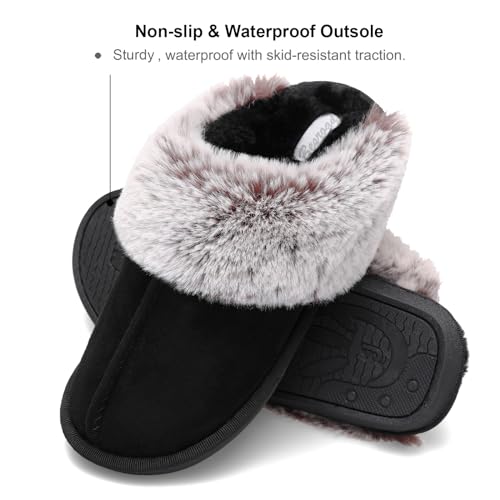 Besroad Fuzzy Cozy Faux Fur House Slippers for Women Furry Sandals Summer Slippers Memory Foam Sandal Indoor Outdoor Black 10-11 - Image 5
