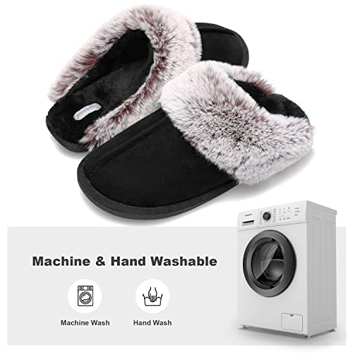 Besroad Fuzzy Cozy Faux Fur House Slippers for Women Furry Sandals Summer Slippers Memory Foam Sandal Indoor Outdoor Black 10-11 - Image 4