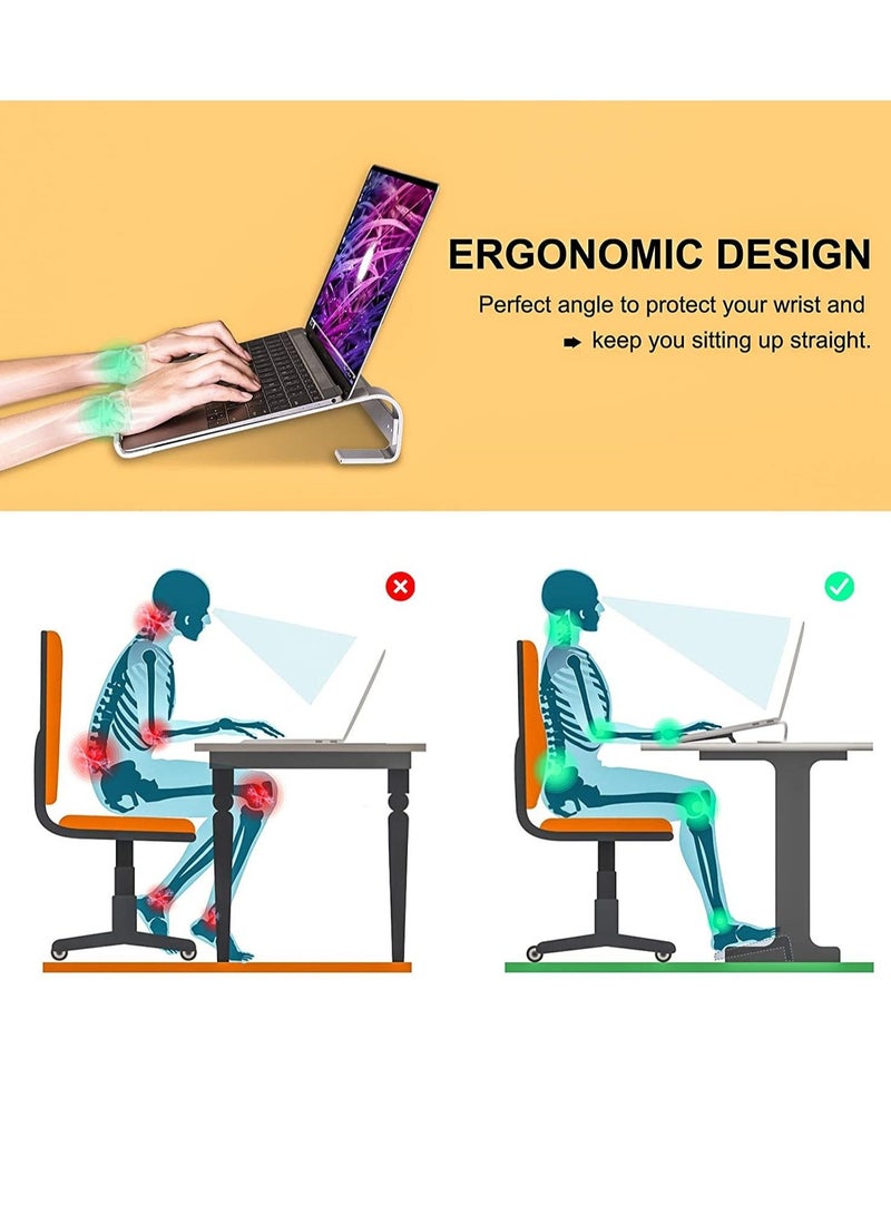 Captaintech Laptop Stand for Desk Computer Ventilated Ergonomic Aluminum Notebook Macbook Air Pro Dell Xps Hp 11 14 15.6 17.3 Inch Work from Home Silver - Image 3