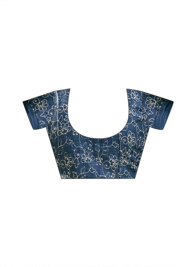 Satrani Women's Cotton Printed Saree with Unstitched Blouse Piece (98RS241N_Blue) - Image 5