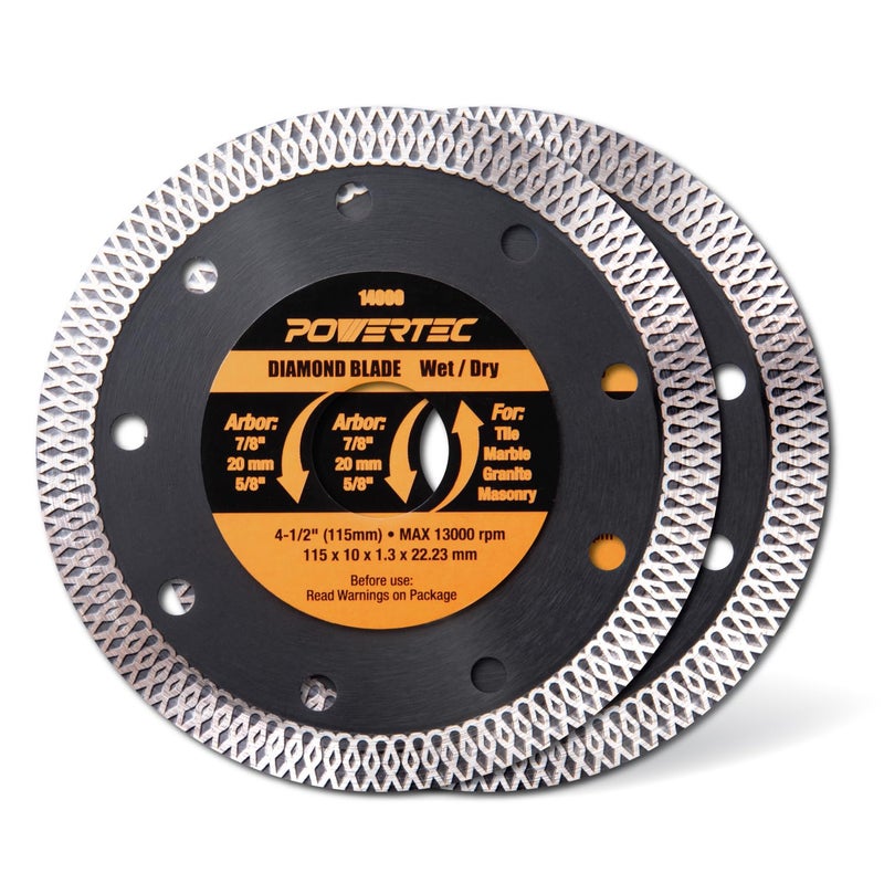 POWERTEC 4-1/2 Inch Diamond Saw Blades for Angle Grinder 2 Pack, Super Thin Turbo Mesh Rim Tile Blades for Cutting Porcelain, Granite Tile & Ceramic Tile, 4.5" Diamond Blades (14000-P2) - Image 2