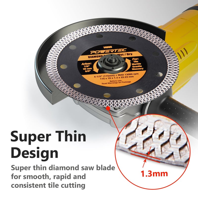 POWERTEC 4-1/2 Inch Diamond Saw Blades for Angle Grinder 2 Pack, Super Thin Turbo Mesh Rim Tile Blades for Cutting Porcelain, Granite Tile & Ceramic Tile, 4.5" Diamond Blades (14000-P2) - Image 5