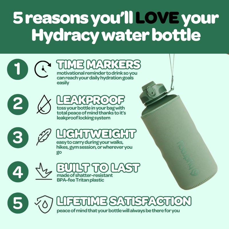 Hydracy 2L Large Water Bottle, Shatterproof, BPA Free Tritan Plastic, Leakproof, Zero Condensation, With Detachable Carry Strap, Spillproof Lid, Convenient Silicon Spout, Ideal for Gym, Yoga - Image 2