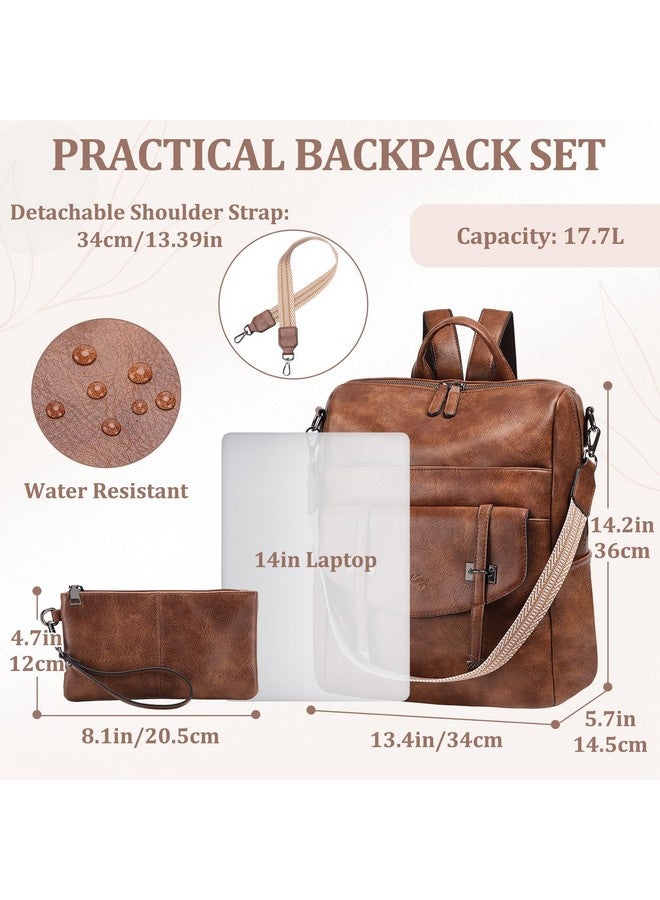 Kasqo Backpack Purse Set for Women,Vegan Leather Fashion Ladies Convertible Shoulder Bag Handbag Casual Daypack with Guitar Strap for Work Travel,Brown - Image 1