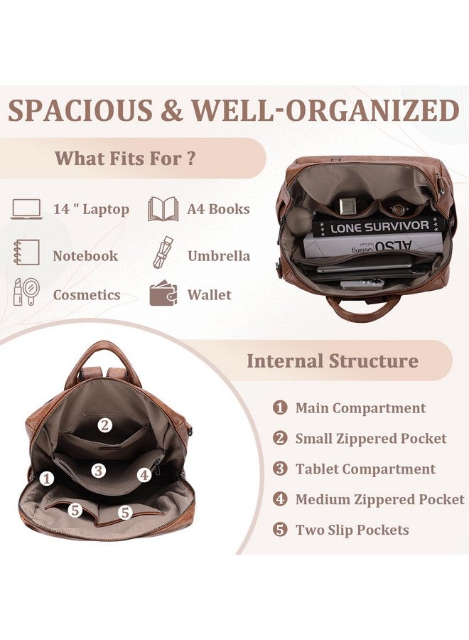 Kasqo Backpack Purse Set for Women,Vegan Leather Fashion Ladies Convertible Shoulder Bag Handbag Casual Daypack with Guitar Strap for Work Travel,Brown - Image 2