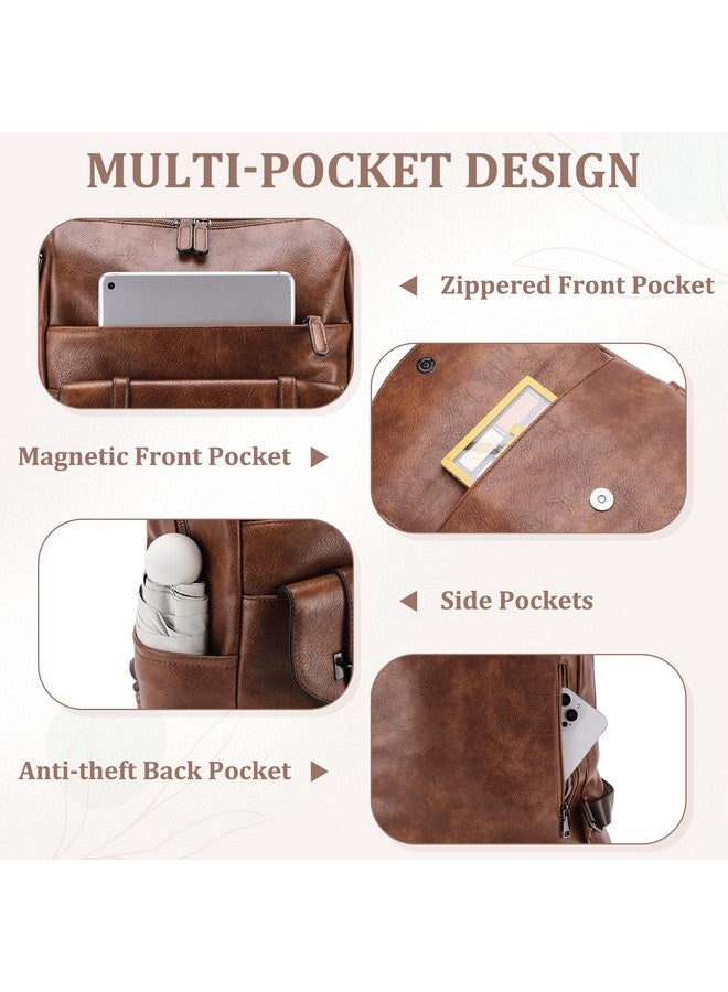 Kasqo Backpack Purse Set for Women,Vegan Leather Fashion Ladies Convertible Shoulder Bag Handbag Casual Daypack with Guitar Strap for Work Travel,Brown - Image 3