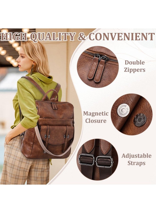 Kasqo Backpack Purse Set for Women,Vegan Leather Fashion Ladies Convertible Shoulder Bag Handbag Casual Daypack with Guitar Strap for Work Travel,Brown - Image 4