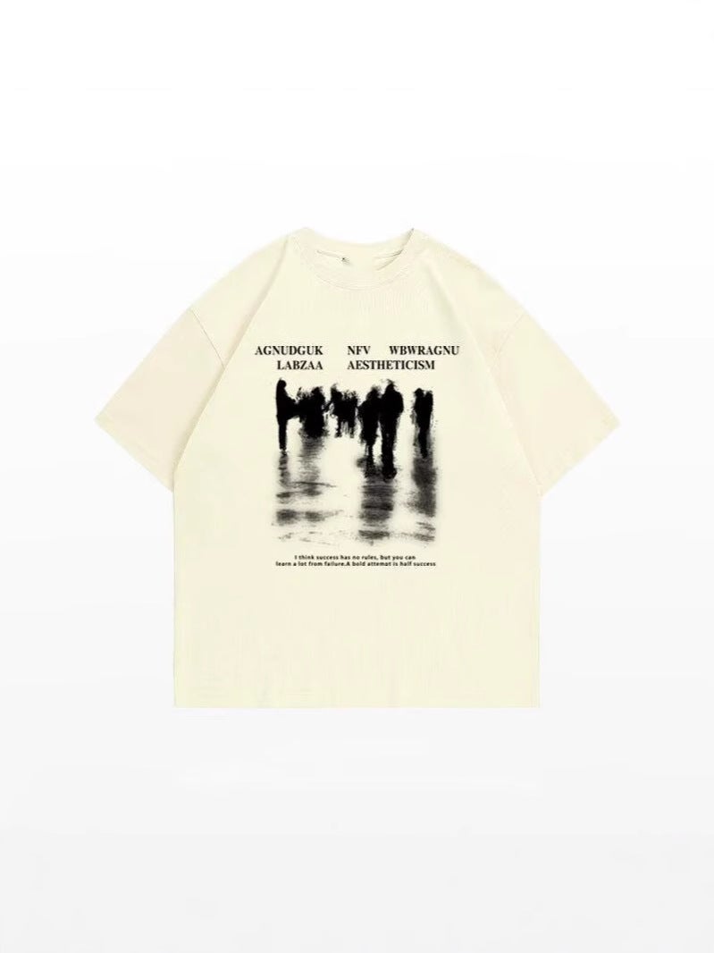 Drop Shoulder Sleeves Heavyweight Pure Cotton Half-Sleeved T-Shirt Street Fashion Brand Youth Loose Round Neck Five-Quarter Sleeves Spray-Dyed Regular - Image 4