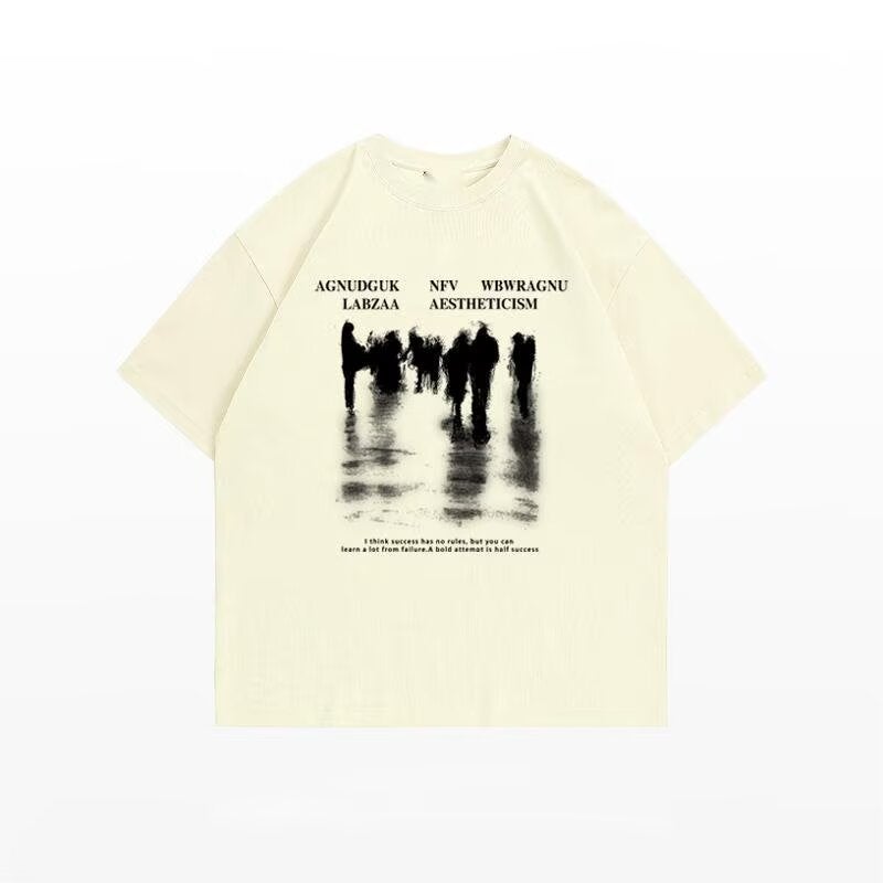 Drop Shoulder Sleeves Heavyweight Pure Cotton Half-Sleeved T-Shirt Street Fashion Brand Youth Loose Round Neck Five-Quarter Sleeves Spray-Dyed Regular - Image 1