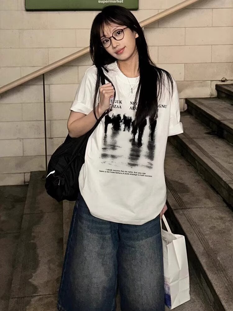 Drop Shoulder Sleeves Heavyweight Pure Cotton Half-Sleeved T-Shirt Street Fashion Brand Youth Loose Round Neck Five-Quarter Sleeves Spray-Dyed Regular - Image 2