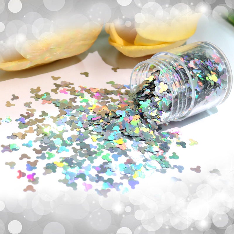 Laza 2g Chunky Glitter Mickey Mouse Shaped Confetti Nail Charms Holographic Sequins Stickers Sparkle for DIY Crafts Nail Art Decoration Party Face Body Make Up Resin - Laser Silver - Image 3