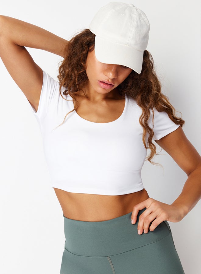 trendyol White 2 Layer Padded Sports Bra Crop Knitted Sports Top/Blouse - Image 4