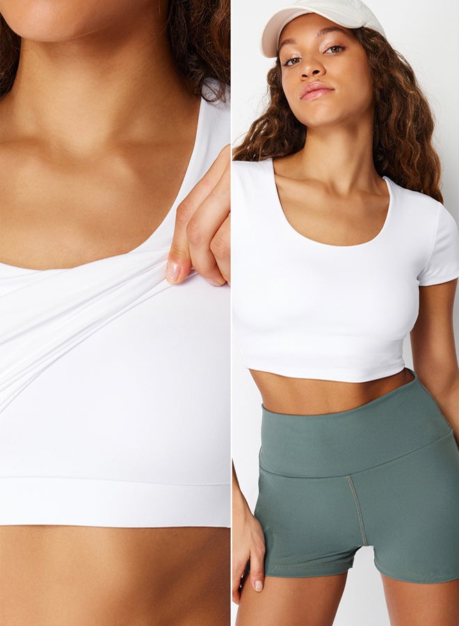 trendyol White 2 Layer Padded Sports Bra Crop Knitted Sports Top/Blouse - Image 2