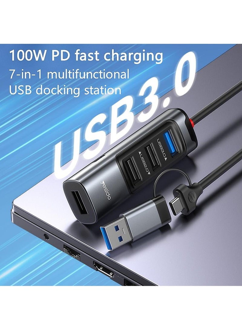 Yesido 5-in-1 Docking Station Multi Port Type-C Hub Adapter, USB C Hub Adapter Converter with USB 3.0 + 3xUSB 2.0 + PD 100W USB-C Ports - Image 2