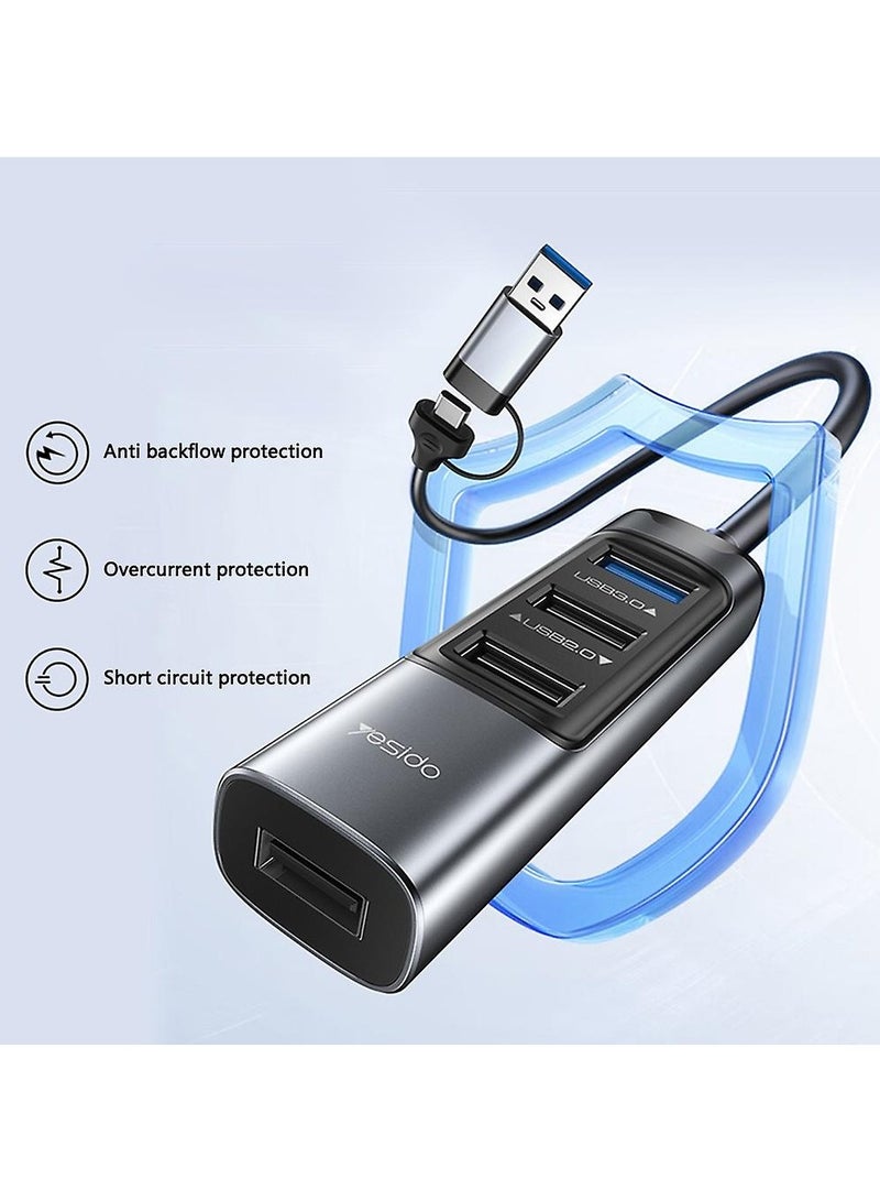 Yesido 5-in-1 Docking Station Multi Port Type-C Hub Adapter, USB C Hub Adapter Converter with USB 3.0 + 3xUSB 2.0 + PD 100W USB-C Ports - Image 4