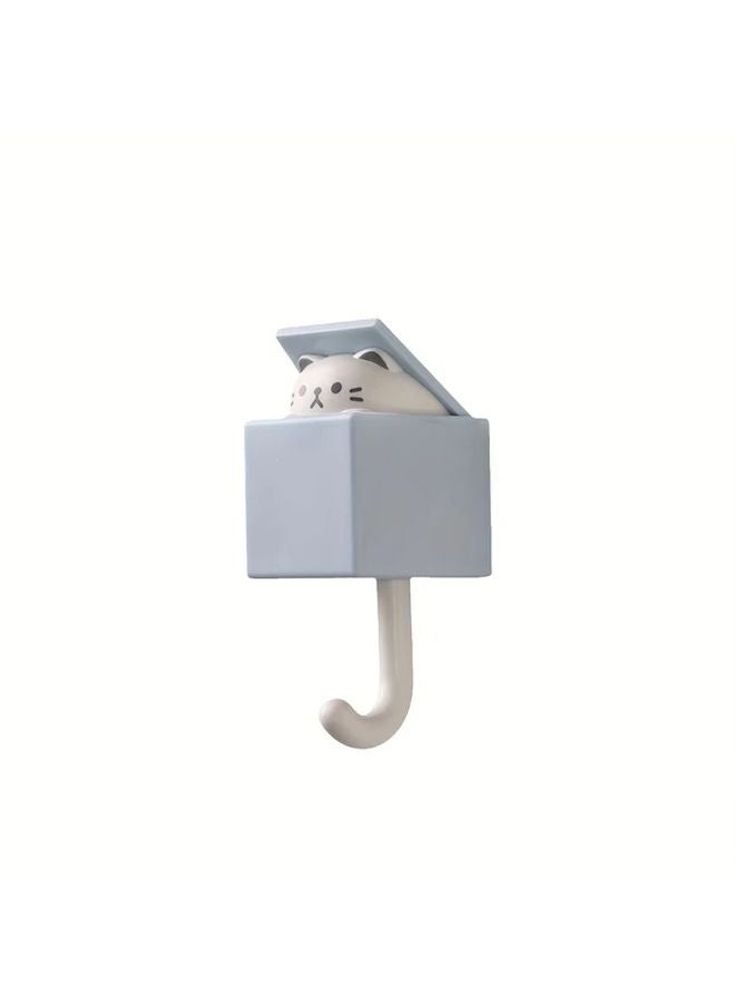 Blue Cat Wall Hooks Strong Adhesive No Drill Wall Mounted Space Saving Holds Keys Coats Bags Toys - Image 1