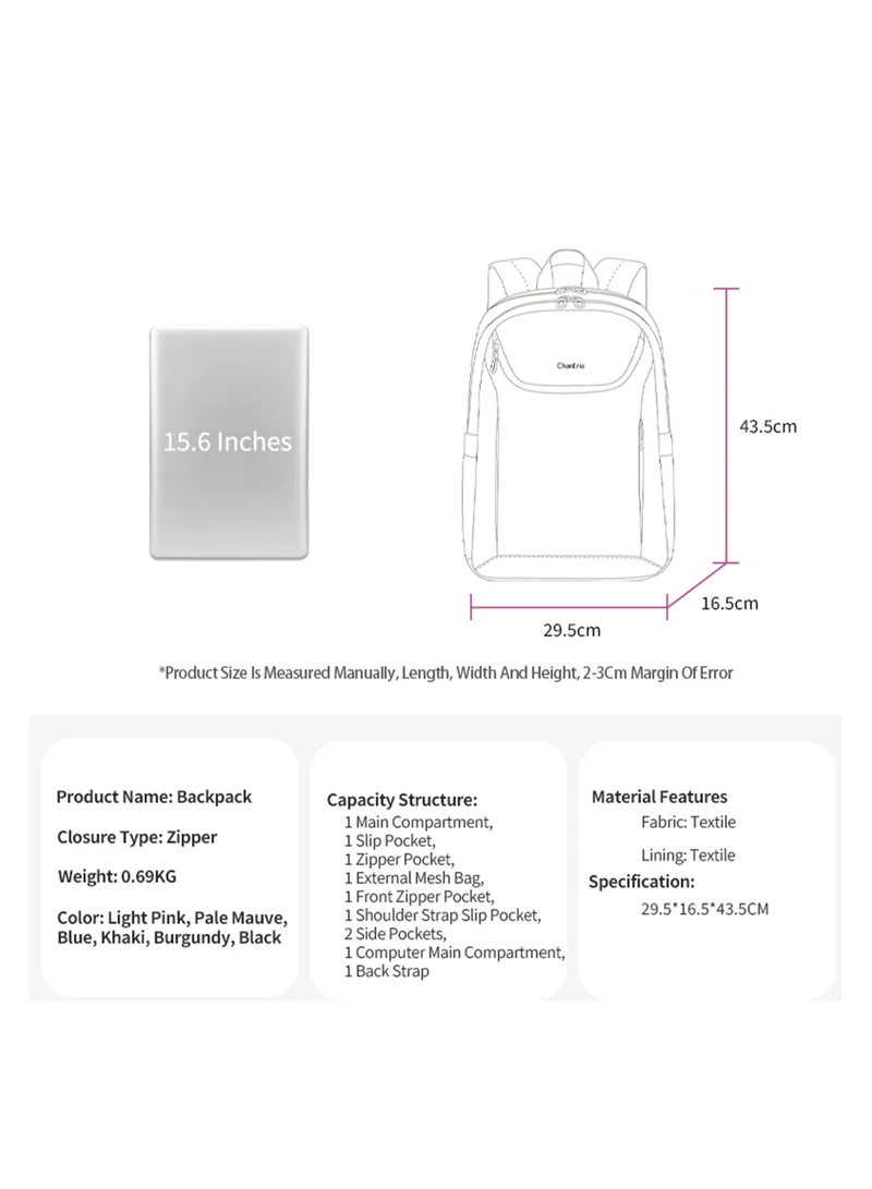 Chantria Pale Mauve Premium Durable Lightweight Laptop Backpack for Women Water Resistant Multifunctional Daypack for Casual Office School Travel, CB00638-Pale Mauve for Women | Best Price UAE