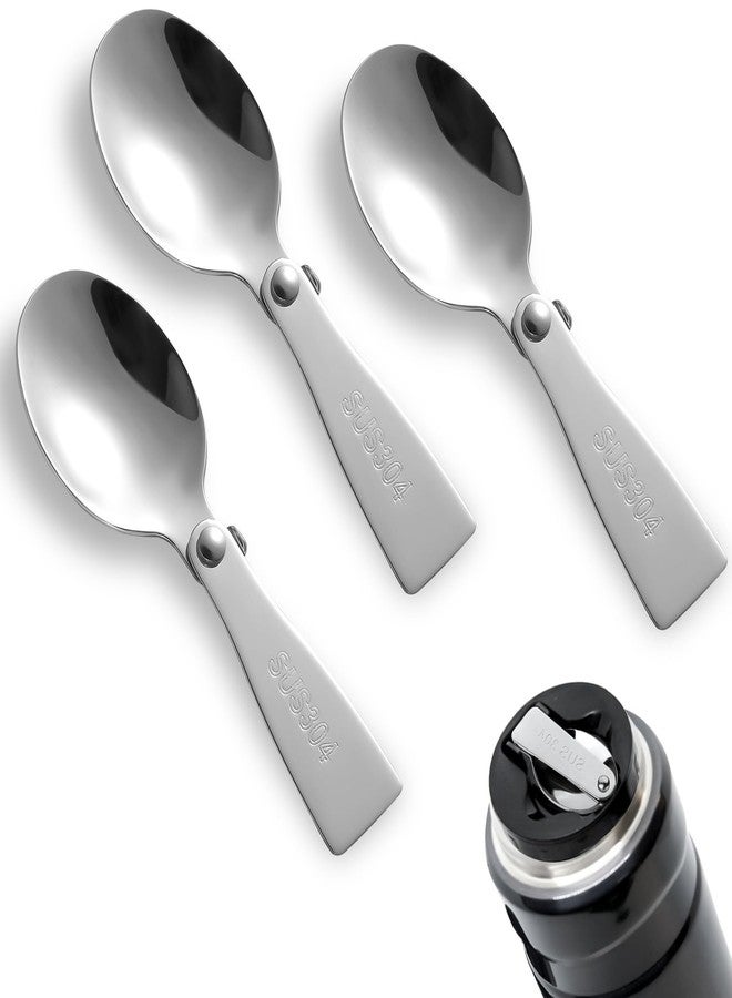 lasuroa 3pcs Replacement Spoon for Thermos, Foldable Spoon Portable Stainless Steel Spoon for Outdoors Travel Replacement Parts Compatible with Thermos Funtainer 10oz Food Jar - Image 1