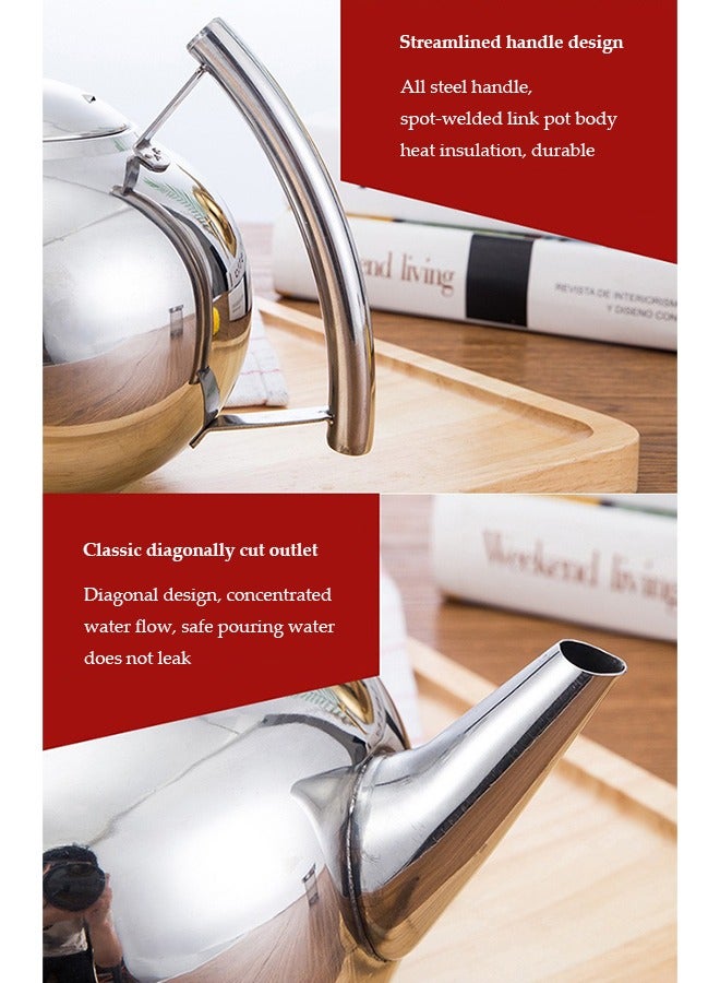 DUNISO 1.5L tea pot,Pot Metal Tea Kettle with Coffee Boiling Camping Gas Stove Thicken Water Kettle Heater Tea Strainer Cold Water Bottle Stainless Steel,gold - Image 5