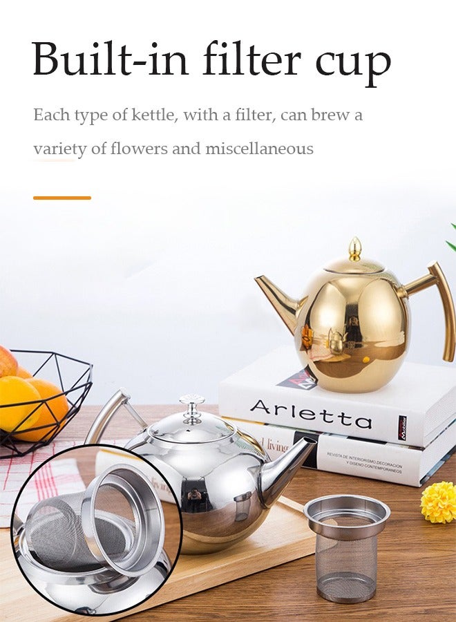 DUNISO 1.5L tea pot,Pot Metal Tea Kettle with Coffee Boiling Camping Gas Stove Thicken Water Kettle Heater Tea Strainer Cold Water Bottle Stainless Steel,gold - Image 3
