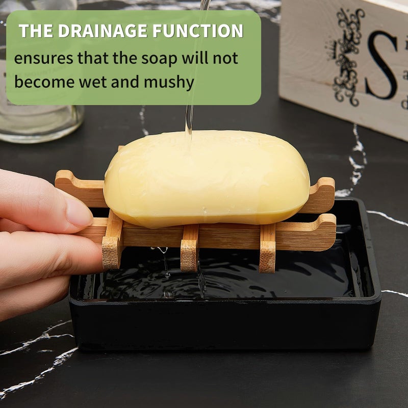 Maqqet Bamboo Soap Dishes for Shower with Drainage Wooden Soap Bar Holder for Bathroom Soap Tray Easy to Clean, Durable and with Non-Slip Pads(Single Black Square) - Image 3
