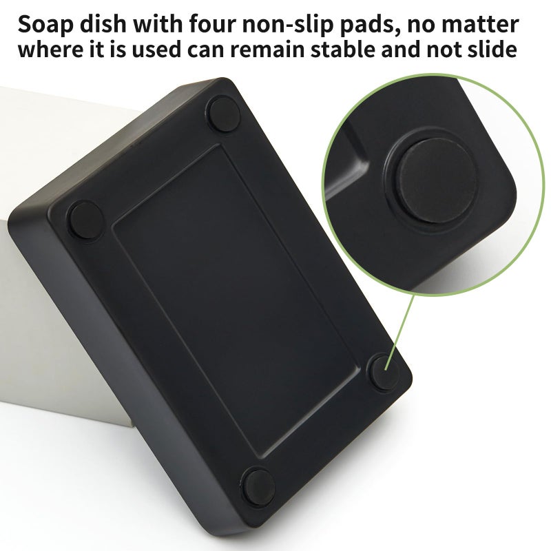 Maqqet Bamboo Soap Dishes for Shower with Drainage Wooden Soap Bar Holder for Bathroom Soap Tray Easy to Clean, Durable and with Non-Slip Pads(Single Black Square) - Image 5