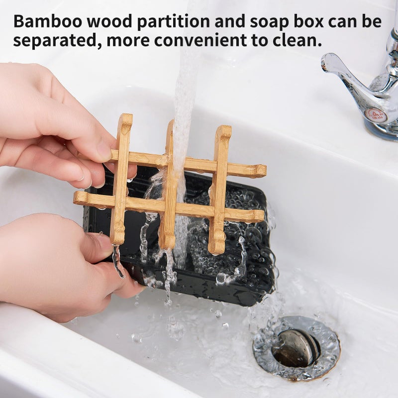 Maqqet Bamboo Soap Dishes for Shower with Drainage Wooden Soap Bar Holder for Bathroom Soap Tray Easy to Clean, Durable and with Non-Slip Pads(Single Black Square) - Image 4